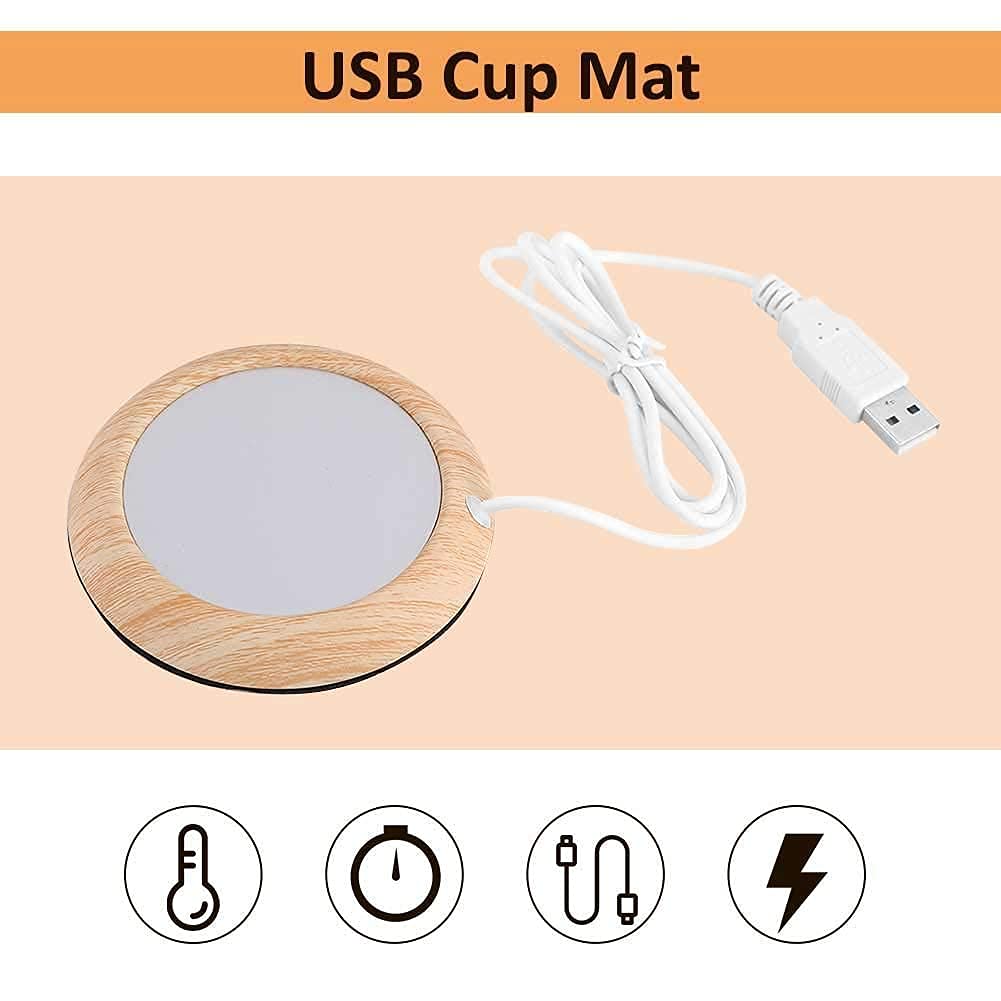 USB Isolation Coasters Creative Grain Tasse Chaleur Boisson Tasse Mat Réchauffeur Bureau Thé Lait Café Feutre Chauffe Pad Coaster(Grain en Bois Lumineux)