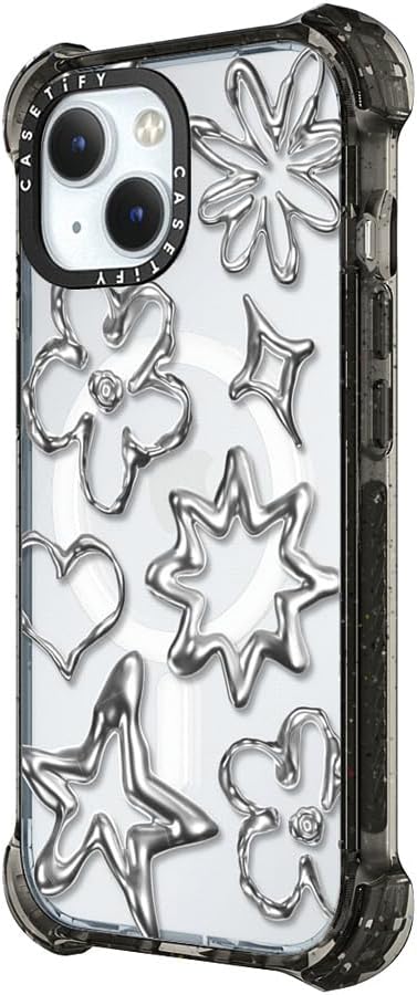 CASETiFY Bounce Case for iPhone 15 Plus [6X Military Grade Drop Tested / 21.3ft Drop Protection/Compatible with Magsafe] - Chrome Doodles - Clear Black