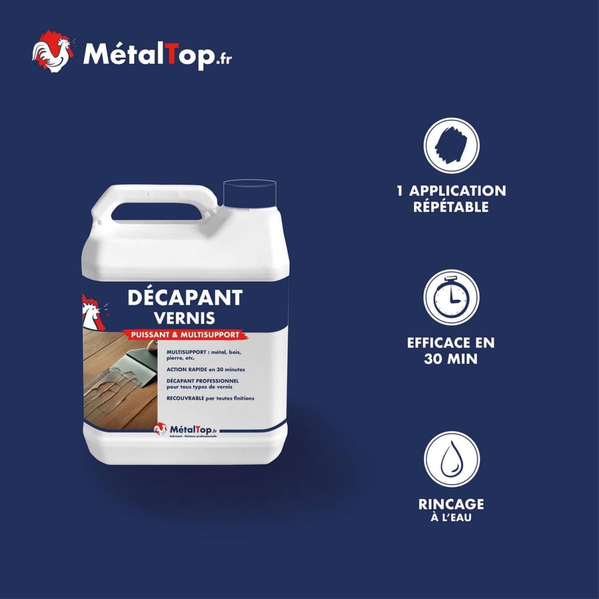 Metaltop Decapant Vernis 1 L Enlève vernis sur bois métal carrelage ciment plastique