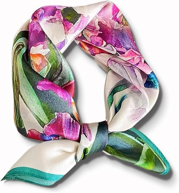 100% Mulberry Silk Neck Scarf 21"x21" Small Square Scarfs for Women, Silk Bandana, Square Silk Scarves for Women, Bag Handle Scarf