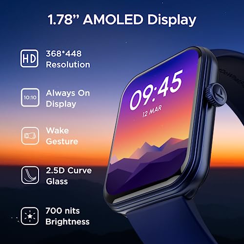 Image of Boat Xtend Plus Smart Watch w / 1.78 inch (4.5 cm) AMOLED Display, Coins, Advanced BT Calling, 100+ Sports Mode, Always On Display, HR & SP02 Monitoring & Stress Monitoring(Royal Blue)