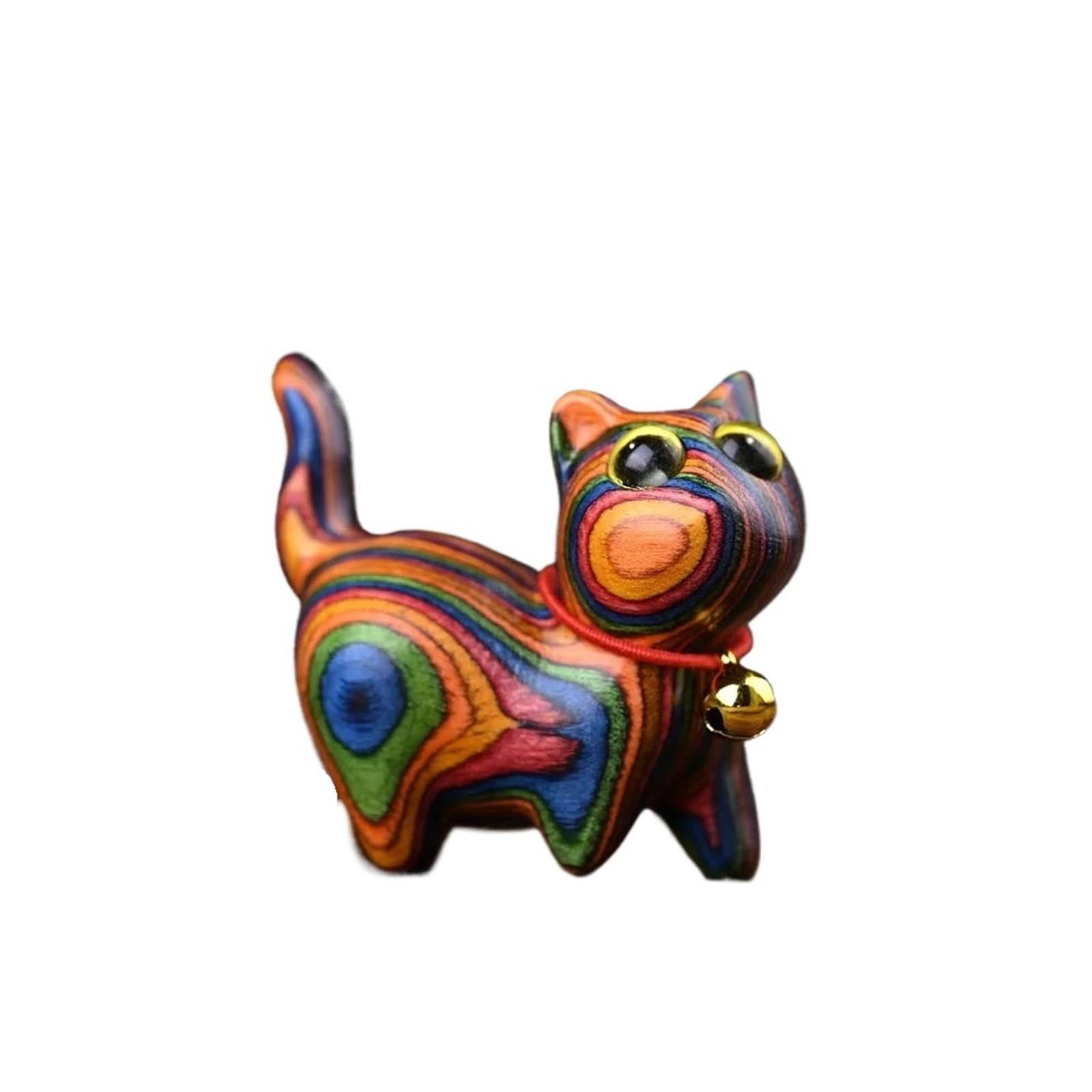 Miunihuooo New Cute Colored Wooden Cat Ornaments Rainbow Wood Carving Rainbow Horse Ornaments Cat Sculptures Home Decor(Look up Cat-B)