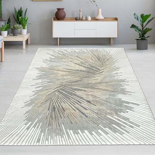 CARPETIA Tapis Moelleux Salon Chambre Salle à Manger Moderne Haute qualité Noble Abstrait Brillant crème Gris 160x230 cm