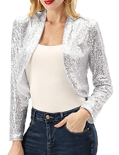 image for KANCY KOLE Women’s Casual Long Sleeve Jackets Glitter Sequin Bolero 