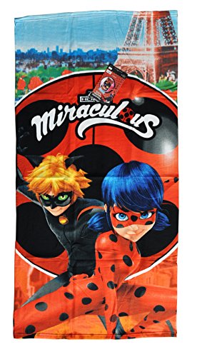 Miraculous Lady Bugs - Diseño Cat Noir y Ladybug Toalla Infantil de Microfibra, 70 x 140 cm