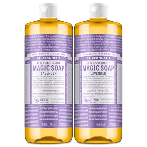 Dr. Bronner's Magic Soap - Pure-Castile Liquid Soap (Lavender, 32 ounce, 2-Pack) -Regenerative...