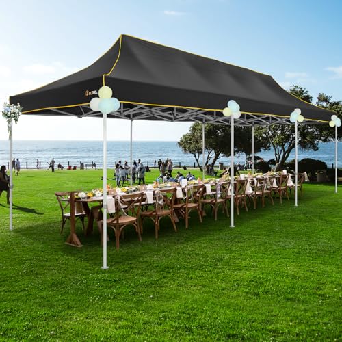 Image of HOTEEL 10x30 Heavy Duty Pop Up Canopy, Instant Commercial Gazebos for Party Wedding Event, Waterproof UV 50+ Windproof Tent with Upgraded Thick Hexagonal Legs, Equipped with Wheeled Carry Bag, Black