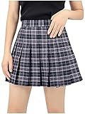 DAZCOS US Size Plaid Skirt for Women with Shorts High Waist Pleated Skater Skirts for Christmas Navy-Black