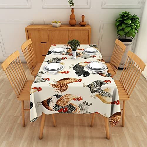Rooster Tablecloth Rectangle Chicken Table Cloth Rustic Farmhouse Country Table Cover 60 X 84 Inch,Cocks Hens Kitchen Decor Farm Animals Tablecloths For Dinning Party Banquet Decoration #TOP2