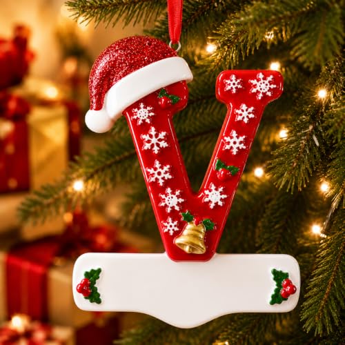 Image of Bemaystar 3D Resin Letter Christmas Ornaments, Hand Painted Initial Christmas Tree Ornaments, Premium Holiday Decoration for Family Christmas Tree Decor, Ornaments for Christmas Tree, V