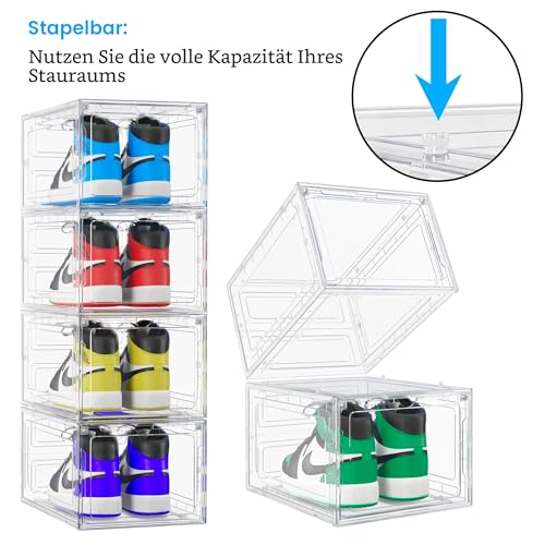 8er-Pack Schuhaufbewahrungsboxen – durchsichtige, stapelbare Boxen – Aufbewahrungsboxen aus Kunststoff für Turnschuhe – transparente Schuhpräsentationsbehälter – für Schuhe bis zur EU-Größe 47