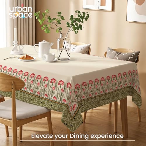 Image of Urban Space Sicilia Table Linen Collection - Premium Water & Stain Resistant Dining Table Cover for 4 Seater, Anti Skid Table Cloth for Center Table (Courtyard Green, 4 Seater 52 inch x 72 inch)