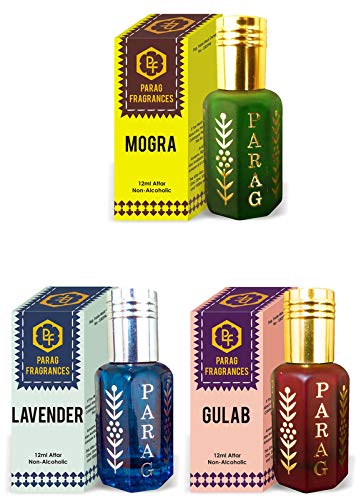 Parag Fragrances Mogra, Lavender & Gulab Attar 12Ml Each Total 36Ml Of Natural & Pure Long Lasting Attar (Grade 1) Naturally Made By Bhapka Process