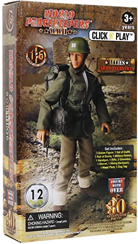 Click N' Play Wwii Allies Army Infantry 12” Action Figure Plat Set, 3 Years With Accessories #TOP5
