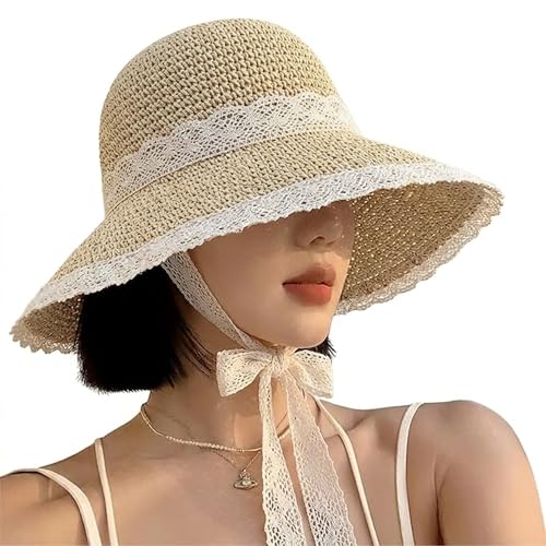 Image of Kraptick Headwear Hats - Lightweight Crocheted Straw Hat for Women, Foldable Summer Beach Hat with UV Protection & Stylish Travel Cap with Wide Brim