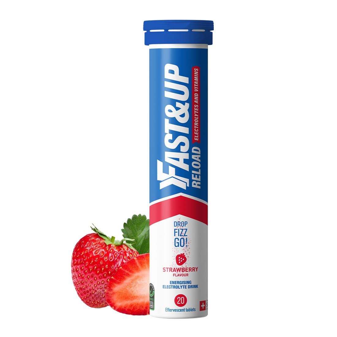 Fast&Up Reload Electrolyte Tablets, Strawberry Flavour, 20 Effervescent Tablets, with Vitamin C & B12, for Hydration & Energy, Vegan