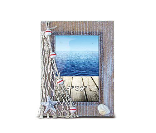 CoTa Global Brown Beach 4x6 Frame - White Distressed Wood Seashell Photo Frame for Summer Vacation Memory, Handmade Tropical Sand Nautical Picture Frame For Tabletop or Wall Hang - 7.75 Inches CoTa Global Brown Beach 4x6 Frame - White Distressed Wood Seashell Photo Frame for Summer Vacation Memory, Handmade Tropical Sand Nautical Picture Frame For Tabletop or Wall Hang - 7.75 Inches