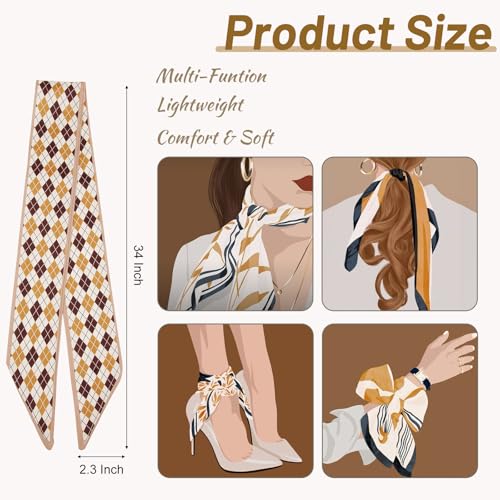 5PCS Purse Scarf Handbags for Women, Satin Scarf for Bag Lightweight Skinny Twill Boho Headbands for Women Stylish Hair Accessories2
