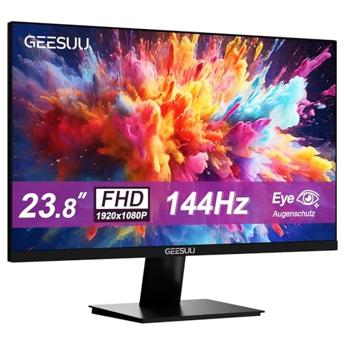 GEESUU 24 Zoll Monitor, PC Bildschirm 144Hz, FHD 1080p Gaming Monitore, 5ms, VA Eye-Care Computer Bildschirm, 99% sRGB, VESA 75x75mm, HDMI 2.0 & DP 1.2