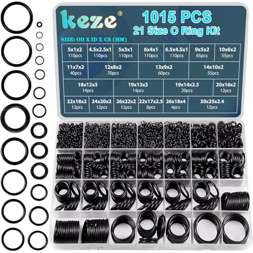 KEZE 1015 piezas Kit de juntas tóricas Juego surtido de juntas tóricas de goma de tamaño 21 para la reparación de juntas de grifos hidráulicos para hidrolimpiadoras, resistentes al aceite y al calor