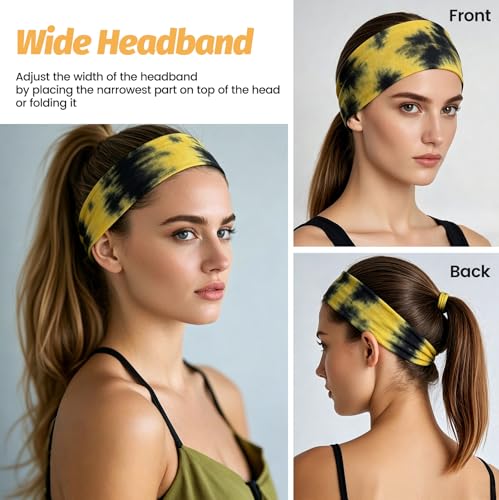 Image of Headbands for Women - 6 Pack Wide Elastic Hair Bands | Stretchy Sweatbands Hair Bands | Soft Sports Thin Head Bands | Non-Slip Accessories Bands for Fashion, Washing Face, Workouts, Yoga, Daily Use