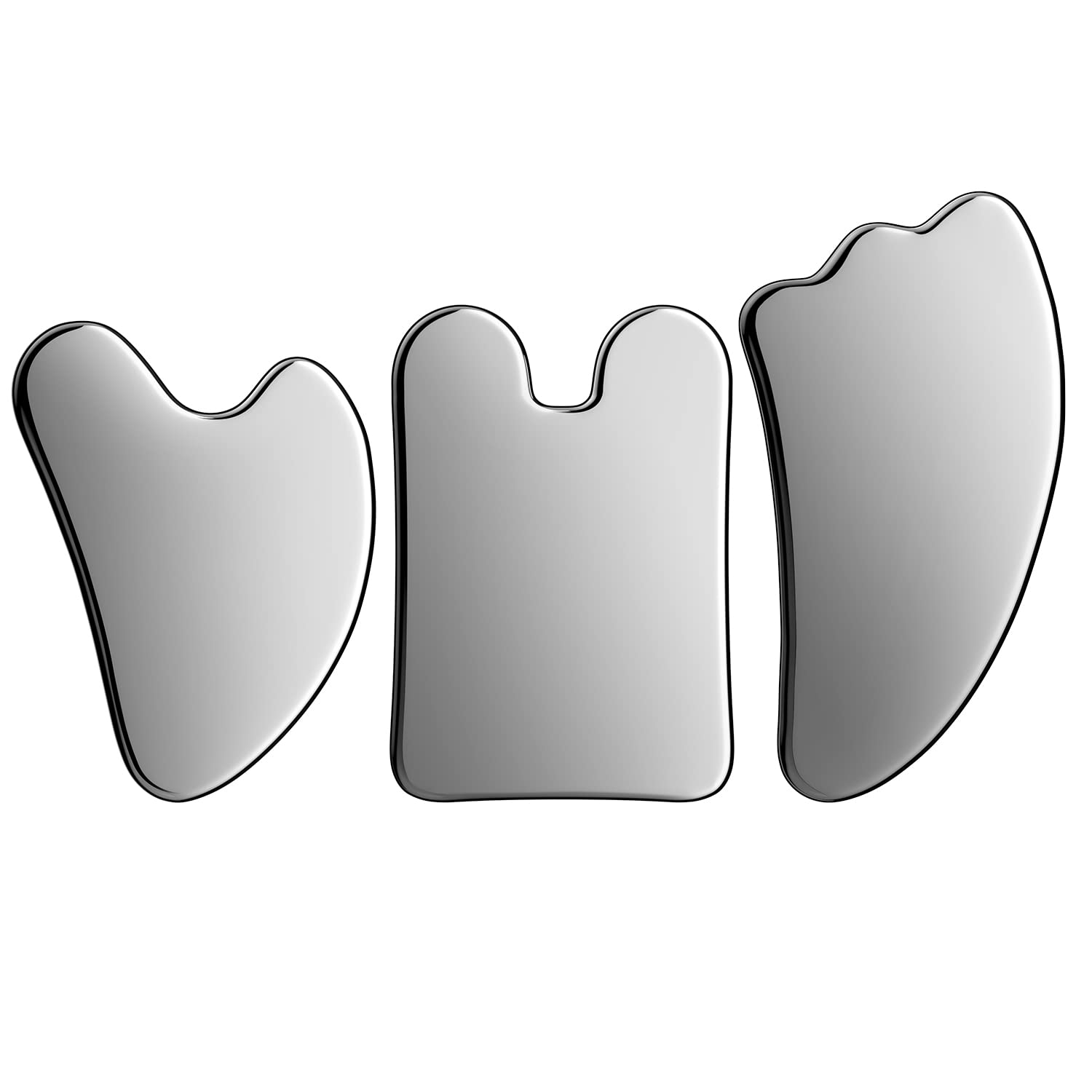 Supwell 3 in 1 Stainless Steel Gua Sha Tools Set, Gua Sha Facial Massager Skin Care Tools Set for Face Body Arm Eye Nose Neck Back Massager with Travel Pouch