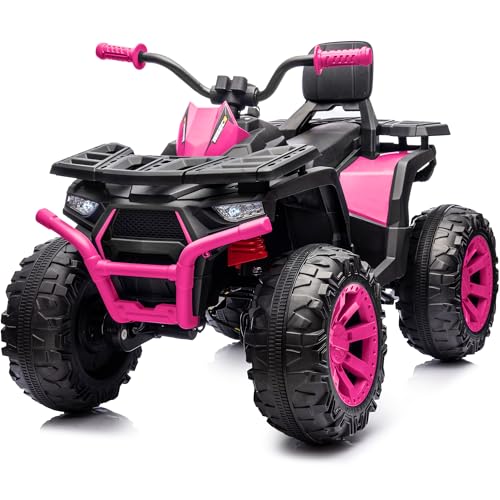 Hikiddo Kids ATV 4 Wheeler, 24V 4WD Electric ATV Ride On Toy for Big Kid with 2-Seater, 4x200W Motor - Rose Pink