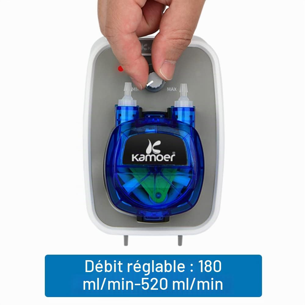 Kamoer KCPA600 24V pompe péristaltique pompedébit 180-520 ml/min réglable | doseuse de liquide à haut tube en norprène 4mm ID x 7.2mm OD