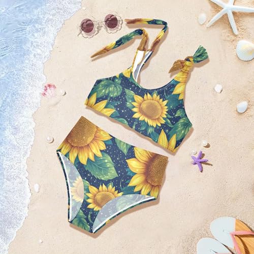 JUNZAN Beautiful Sunflowers Girls Bathing Suit High Waisted 2 Piece Swimwear Preppy Girls Swimming Suits 3T4