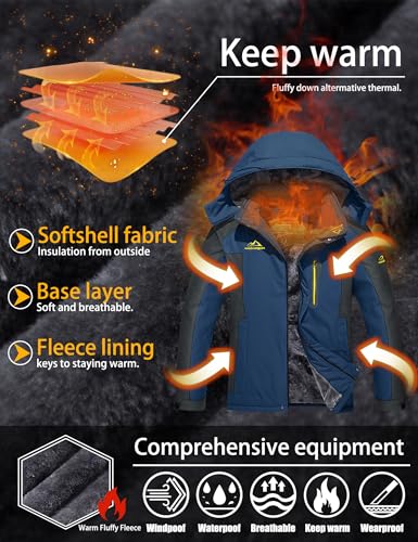 Image of TACVASEN Men's Winter Ski Jacket Waterproof Snow Coats Snowboard Fleece Lining Jacket Warm Parka with Hooded,Standard Length
