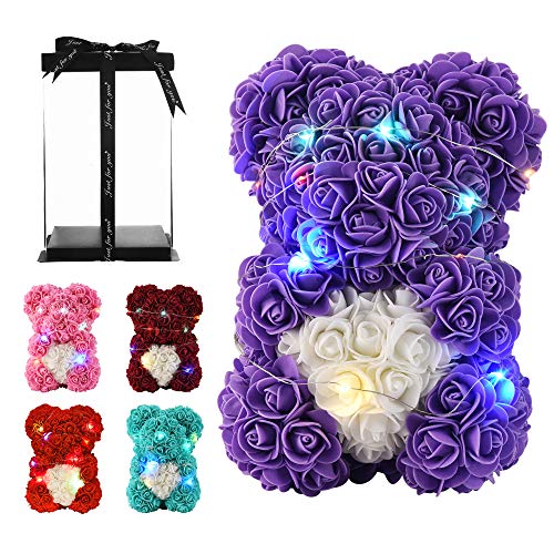 Rose Teddy Rose , Rose Bear - Handmade with Flower Petals - Artificial Roses Gifts for Women, Girls, mom, Girlfriend, Unique Gifts 10-Inch (Purple, 10in)