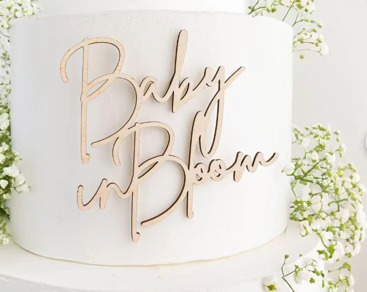 Wood Baby in Bloom Cake Topper,Baby Shower Cake Decoration for Pregnancy Announcement/welcome Baby Party Supplies Birthday Party Decor, Housewarming Gift