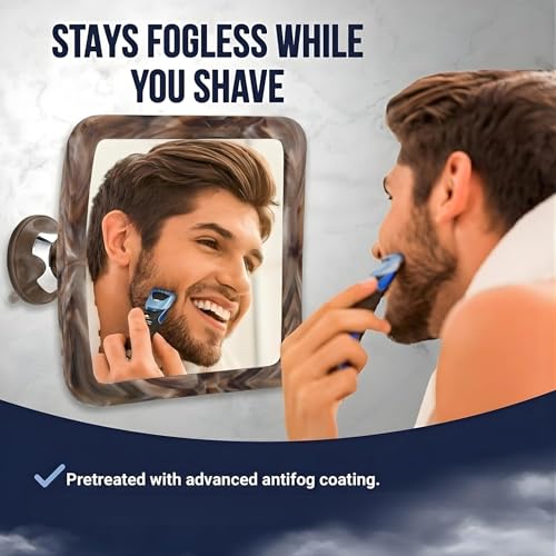 Image of MIRRORVANA Fogless Shower Mirror for Shaving - Shatterproof Surface, Upgraded Suction Cup, and 360 Swivel Design - 6.3 inch x 6.3 inch (Cocoa Marble Print)