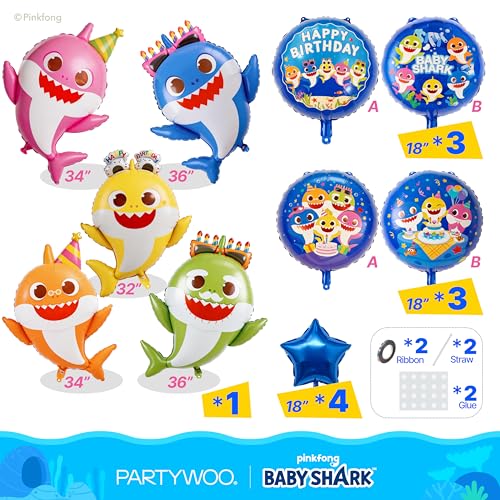 Image of PartyWoo Baby Shark Family Foil Balloons 13pcs Baby Shark Family Blue Round Star Mylar Helium Balloons for Boys and Girls Birthday Decorations Under the Sea Ocean Kids Birthday Party Decorations