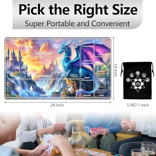 Image of for MTG Playmat with Card Storage Bag,Non-Slip Rubber Base & Smooth Surface 24x14in,Beginner-Friendly Magic Mat for Commander Deck,Dragon Castle