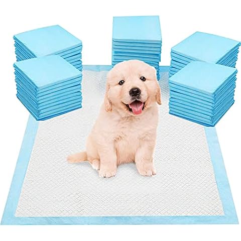 50 Pack Large Dog & Puppy Training Pads - Super Absorbent Puppy Pads - Anti Slip Toilet Pee Mat, Leak Proof & Quick Dry Dog Pads with Plastic Border - Large Puppy Training Pads (60 x 60cm) (blue) Cover