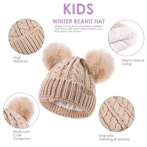 Kids Winter Beanie Children’s Warm Knitted Fleece Lined Ski Pom-Pom Warm Knit Hat for Boys & Girls 3-9 Years3