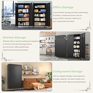 5 Tier Black Metal Storage Cabinet, Free Standing with 2 Doors, 4 Adjustable Shelves and Legs, Cupboard Metal Cabinet for Living Room, Kitchen, Dining Room, Office 5 Tier Black Metal Storage Cabinet Free Standing with 2 Doors 4 Adjustable Shelves and Legs Cupboard Metal Cabinet for Living Room Kitchen Dining Room Office