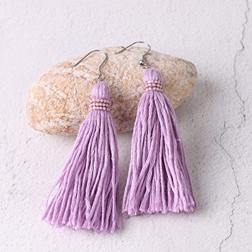 Kelitch Lavender Tassel Pendant Earrings Summer Bohemian Tiered Thread Tassel Dangle Earring For Women Party Dance Fashion Jewelry - Purple #TOP4