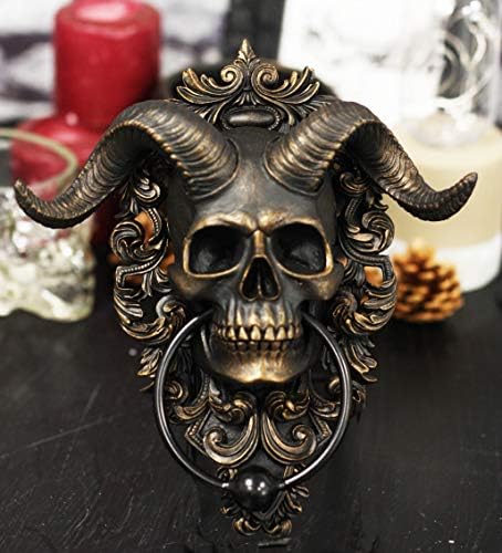 Ebros Sabbatic Goat of Mendes Samael Lilith Baphomet Horned God Skull Hanging Door Knocker with Built in Striker Plate Wall Decor Plaque with Lace Filigree 9.5" High Satanic Devil Lucifer Accent