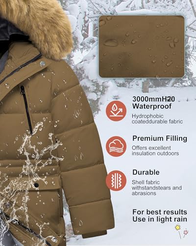 Boy's Winter Coat Waterproof Kids Puffer Jacket Thicken Parka Fleece Lined Bubble Ski Snow Outerwear with Fur Hood4