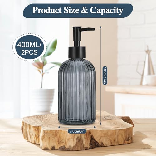 Hejo 2 Pcs 400ml Glass Soap Dispenser with Black Pump, Hand Wash Dispenser Bottle for Kitchen Bathroom Sink, Refillable for Liquid Soap, Lotion, Shampoo, Dish Wash (Transparent Black) - Cosy Home Interiors Hejo 2 Pcs 400ml Glass Soap Dispenser with Black Pump, Hand Wash Dispenser Bottle for Kitchen Bathroom Sink, Refillable for Liquid Soap, Lotion, Shampoo, Dish Wash (Transparent Black) - Image 2