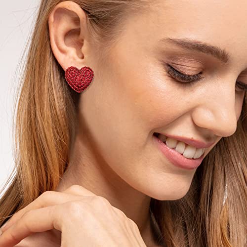 Valentines Day Earrings, Valentines Day Gifts for Her, Girlfriend, Wife, Big Red Heart Stud Earrings for Women, Sparkling Rhinestone Earrings, E03A2
