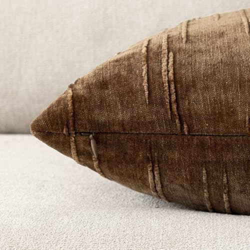 Image of Foindtower Pack of 2 Slubby Textured Chenille Throw Decorative Pillow Covers Square Accent Solid Cushion Cover Neutral Farmhouse Pillow Case for Couch Sofa Bedroom Living Room 24x24 Inch,Dark Bronze