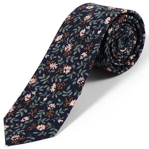 Image of Parquet Mens Floral Tie | Cotton Printed Skinny Necktie for Wedding | Spring & Summer