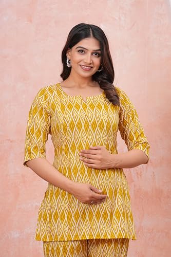 Image of Women Cotton Printed Co-Ord Set Kurta with Pant Set | Cotton Floral Printed Anarkali Maternity Feeding Kurta with Zipper /Maternity