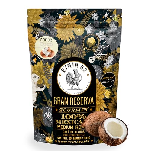 Café Molido de Altura - Sabor Coco | 250gr | Tostado Medio | Sin azúcares añadidos | 100% Arábica | Certificación Kosher | Cafe para Cafetera | ETNIA 52