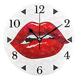STAYTOP Sexy Red Lips Wall Clock Round Operated Silent Non Ticking Decorative Home Office School Decor Dual Use Art Clock