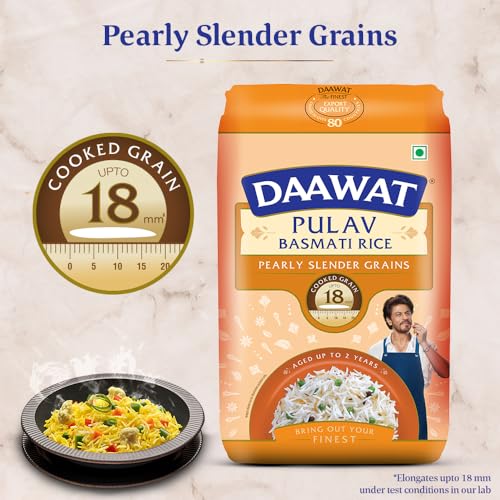 Image of Daawat Pulav Basmati Rice 1Kg| Pearly slender Grains| Cooked Grain Upto 18mm*| Long & Fluffy Pulav Rice