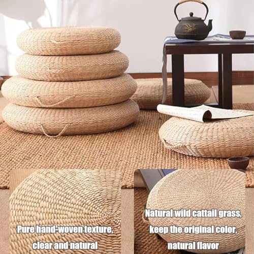 Coussin de sol tatami tressé main en paille de jonc naturelle - 4
